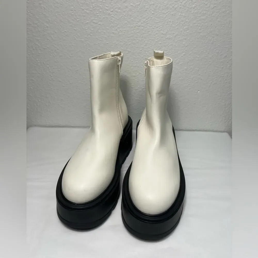 New Bp. Milo White Faux Leather‎ Zip Up Platform Ankle Boots size 7.5 marten